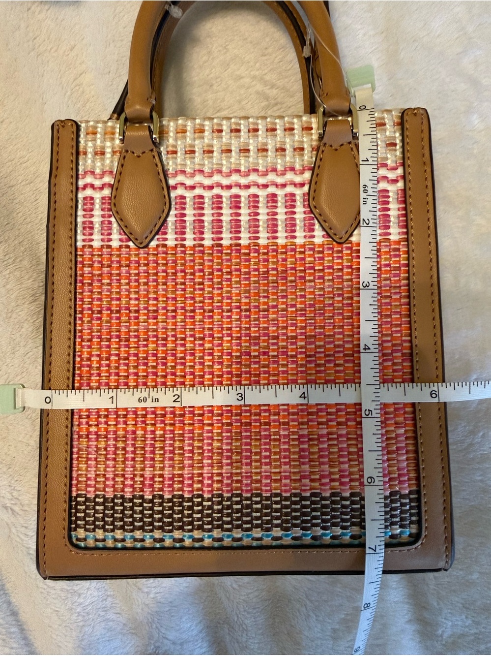 kate spade New York Ellie Pink & Tan Woven Mini Tote with Crossbody Strap - Picture 3 of 5